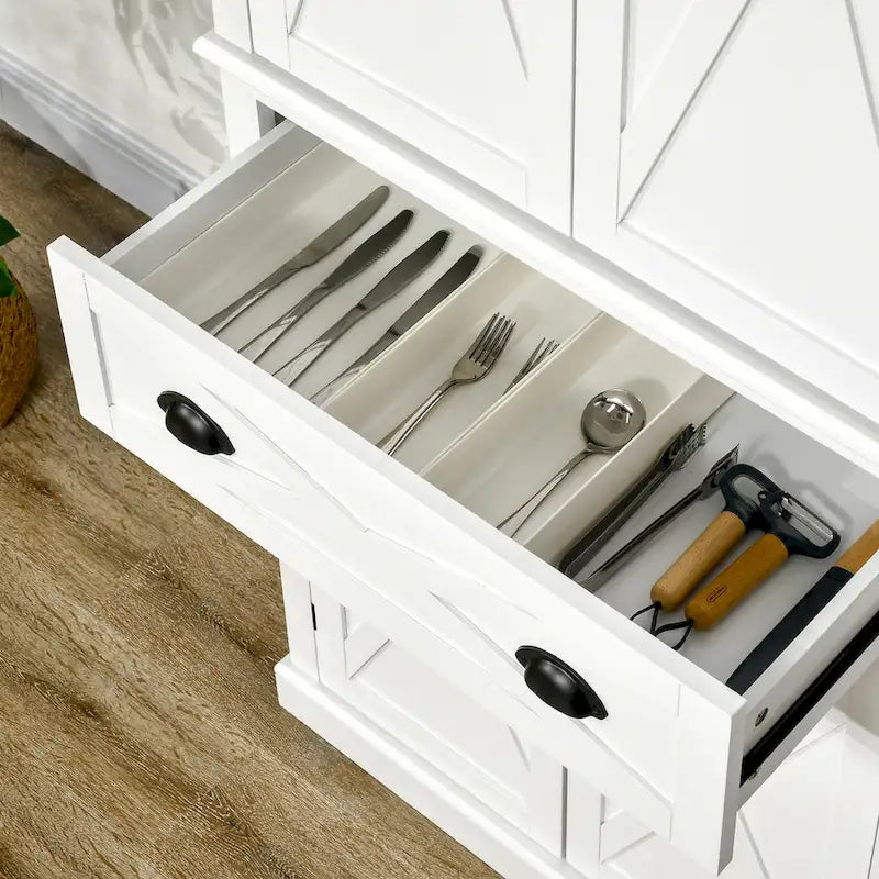 Freestanding Modern Farmhouse 4 Door Kitchen Pantry Cabinet, Storage Cabinet Organizer with 6-Tiers
