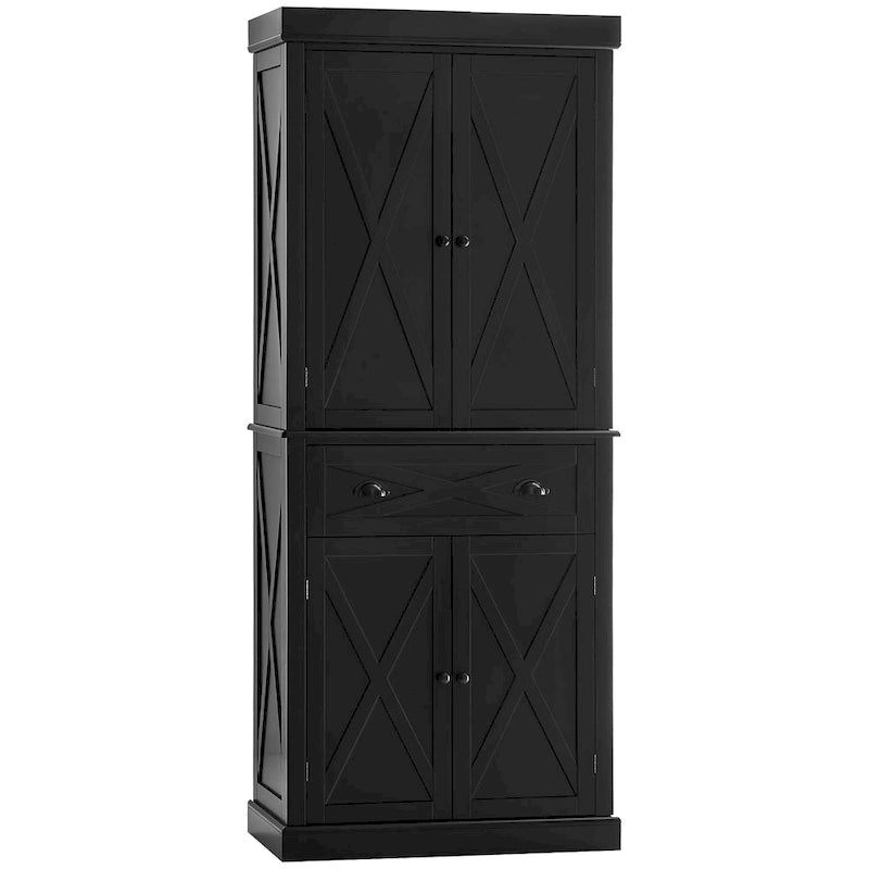 Freestanding Modern Farmhouse 4 Door Kitchen Pantry Cabinet, Storage Cabinet Organizer with 6-Tiers