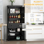 Freestanding Modern Farmhouse 4 Door Kitchen Pantry Cabinet, Storage Cabinet Organizer with 6-Tiers