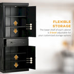 Freestanding Modern Farmhouse 4 Door Kitchen Pantry Cabinet, Storage Cabinet Organizer with 6-Tiers