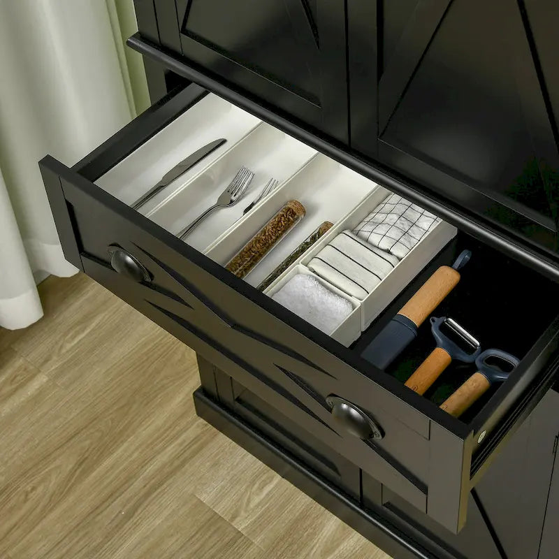 Freestanding Modern Farmhouse 4 Door Kitchen Pantry Cabinet, Storage Cabinet Organizer with 6-Tiers