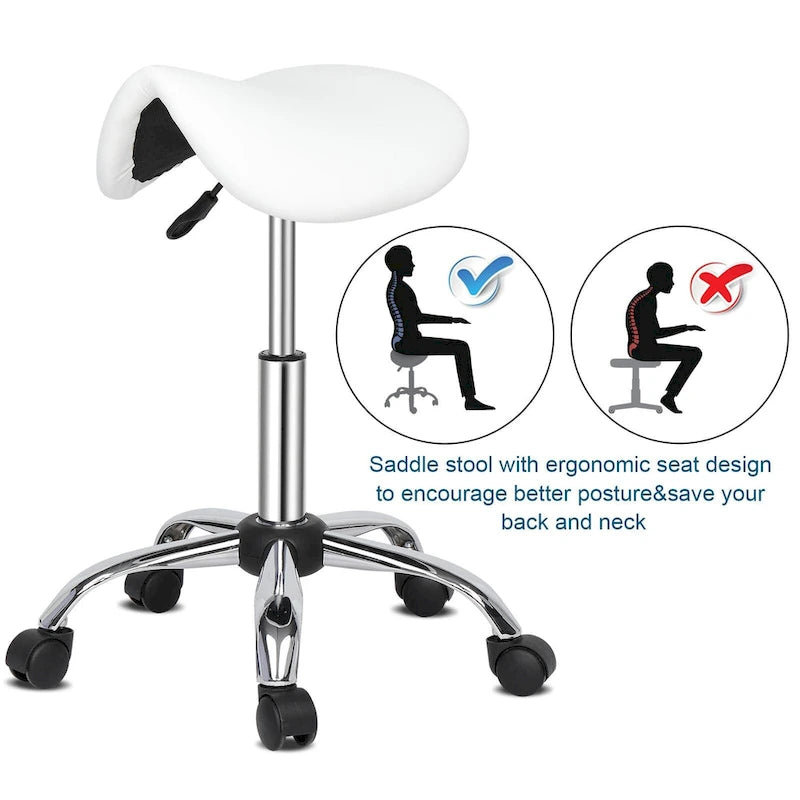 Adjustable Rolling Saddle Stool PU Leather Rolling Stool Salon Chair with Wheels