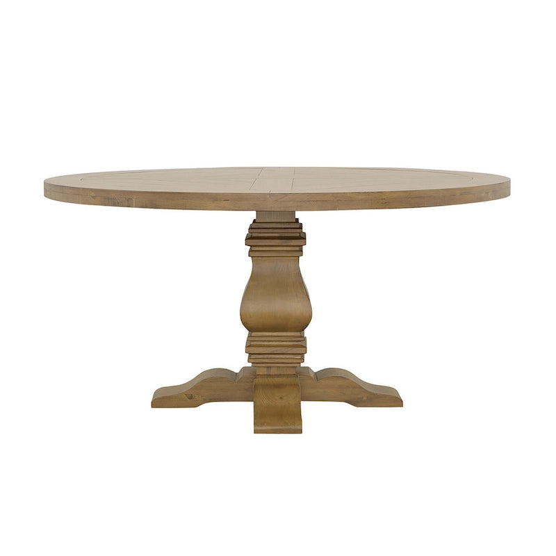 60 Inch Round Dining Table, Cross Pedestal Base, Rustic Smoke Brown
