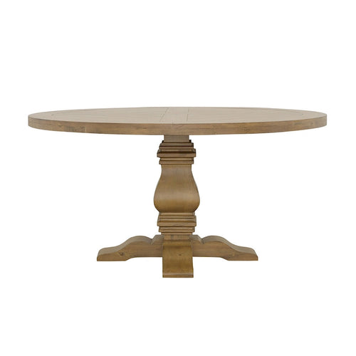 60 Inch Round Dining Table, Cross Pedestal Base, Rustic Smoke Brown
