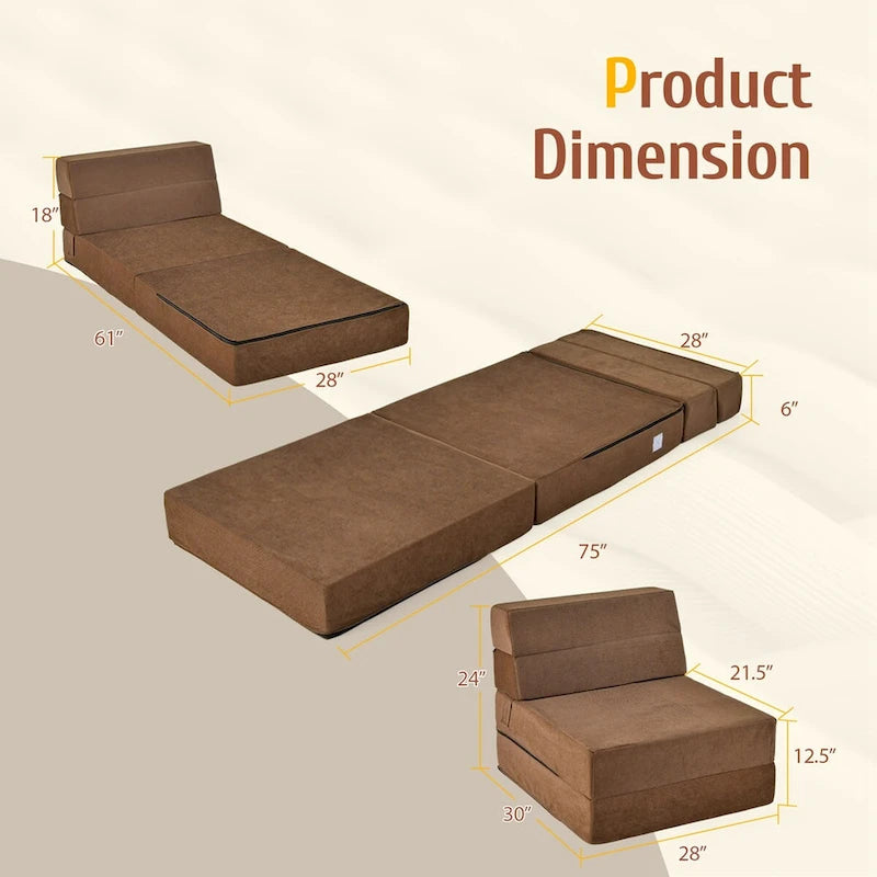 Costway Tri-Fold Fold Down Chair Flip Out Lounger Convertible Sleeper - 77.5 x 29 x 6.5 (L x W x H)