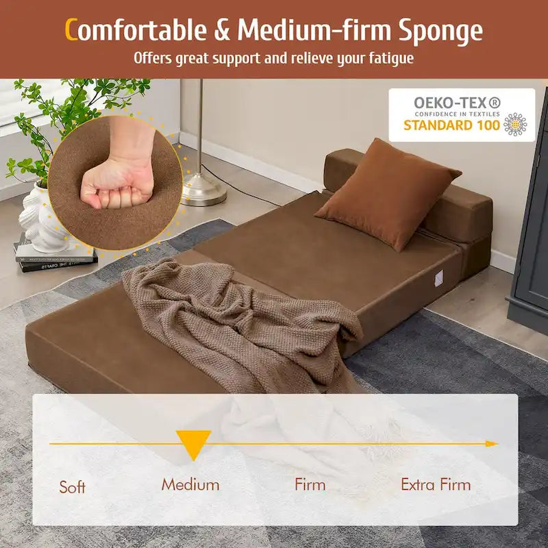 Costway Tri-Fold Fold Down Chair Flip Out Lounger Convertible Sleeper - 77.5 x 29 x 6.5 (L x W x H)