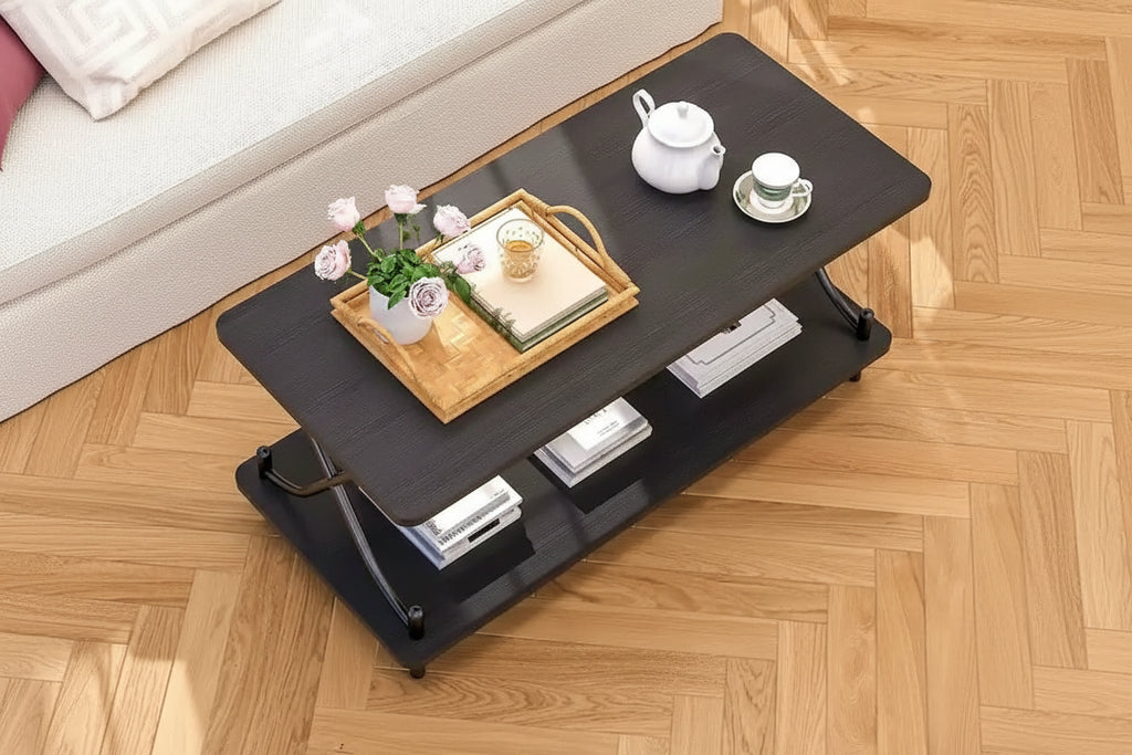 Coffee Table with Storage and Open Shelves for Living Dining Room 39-Inch, Modern Rectangle & Industrial Design