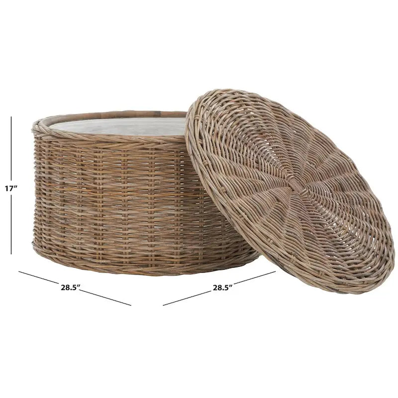 Wicker Storage Coffee Table - 28.5 x 28.5 x 17 - 29Wx29Dx17H