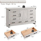 Farmhouse 8 Drawer Dresser, Wood Long Chest of Drawers, Closet Dresser