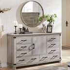 Farmhouse 8 Drawer Dresser, Wood Long Chest of Drawers, Closet Dresser