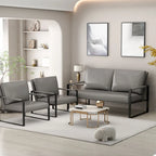 Mid-Century Style 3-Piece PU Leather Living Room Sofa Set Including 2 Armchairs and 1 Loveseat Sofa