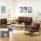 Mid-Century Style 3-Piece PU Leather Living Room Sofa Set Including 2 Armchairs and 1 Loveseat Sofa