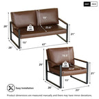 Mid-Century Style 3-Piece PU Leather Living Room Sofa Set Including 2 Armchairs and 1 Loveseat Sofa
