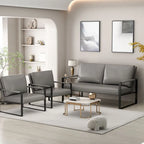 Mid-Century Style 3-Piece PU Leather Living Room Sofa Set Including 2 Armchairs and 1 Loveseat Sofa