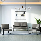 Mid-Century Style 3-Piece PU Leather Living Room Sofa Set Including 2 Armchairs and 1 Loveseat Sofa