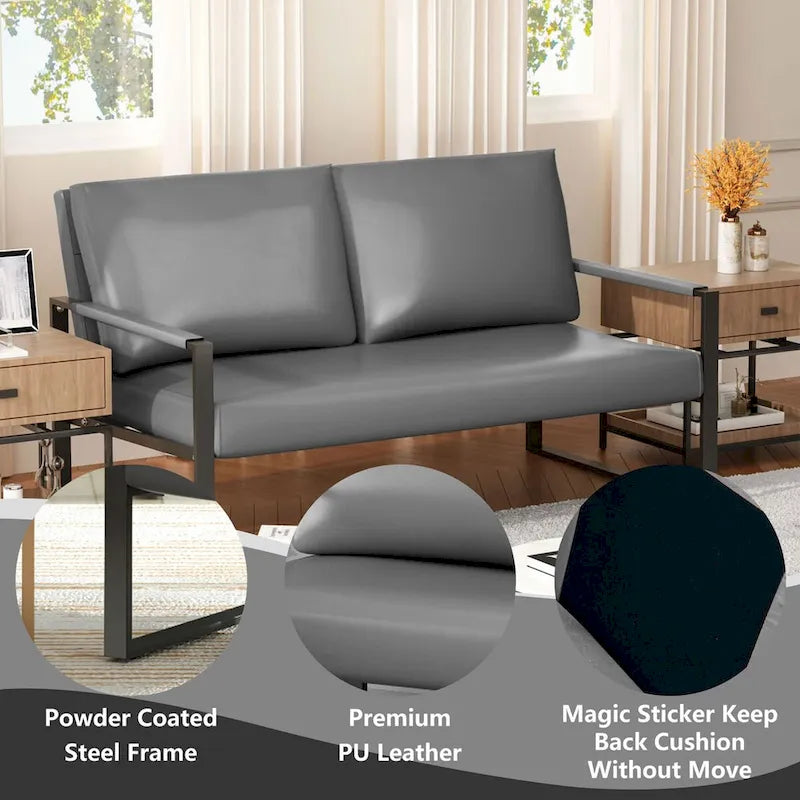 Mid-Century Style 3-Piece PU Leather Living Room Sofa Set Including 2 Armchairs and 1 Loveseat Sofa