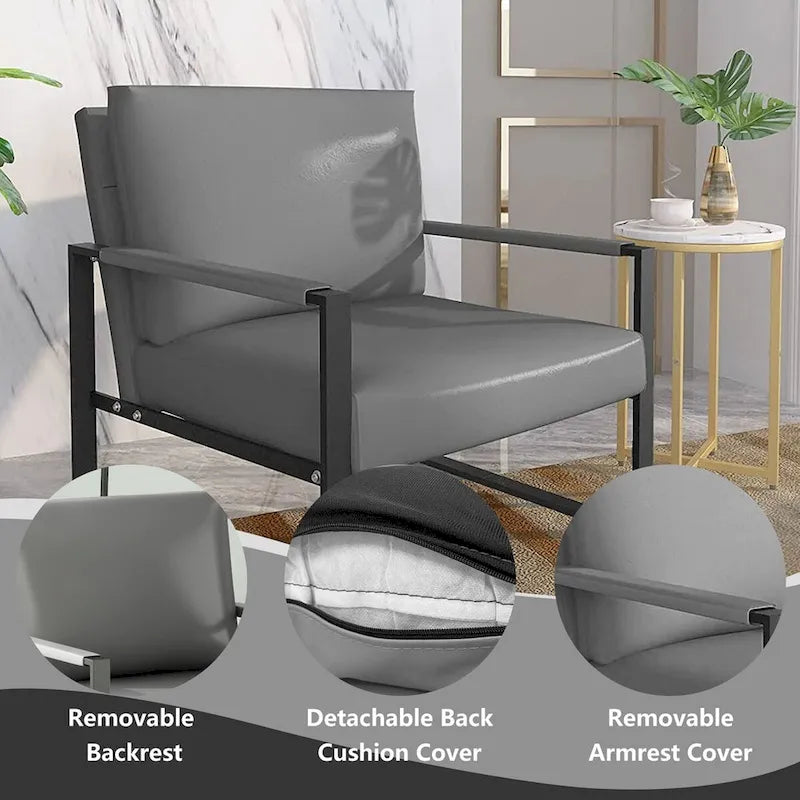 Mid-Century Style 3-Piece PU Leather Living Room Sofa Set Including 2 Armchairs and 1 Loveseat Sofa