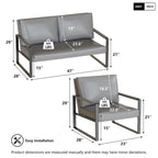 Mid-Century Style 3-Piece PU Leather Living Room Sofa Set Including 2 Armchairs and 1 Loveseat Sofa