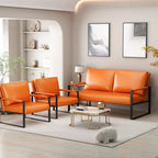 Mid-Century Style 3-Piece PU Leather Living Room Sofa Set Including 2 Armchairs and 1 Loveseat Sofa