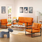 Mid-Century Style 3-Piece PU Leather Living Room Sofa Set Including 2 Armchairs and 1 Loveseat Sofa