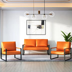 Mid-Century Style 3-Piece PU Leather Living Room Sofa Set Including 2 Armchairs and 1 Loveseat Sofa