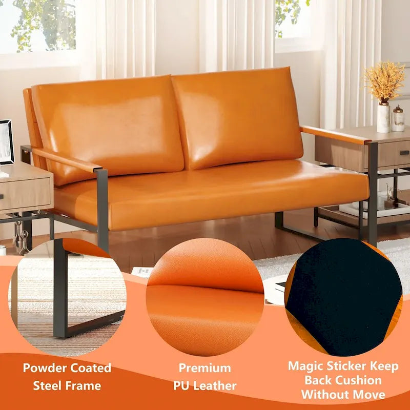 Mid-Century Style 3-Piece PU Leather Living Room Sofa Set Including 2 Armchairs and 1 Loveseat Sofa