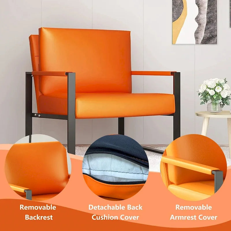 Mid-Century Style 3-Piece PU Leather Living Room Sofa Set Including 2 Armchairs and 1 Loveseat Sofa