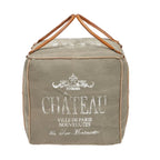 Canvas Pouf with Leather Handles - Gray, Brown, White, Cream or Beige