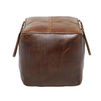 Canvas Pouf with Leather Handles - Gray, Brown, White, Cream or Beige