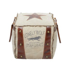 Canvas Pouf with Leather Handles - Gray, Brown, White, Cream or Beige