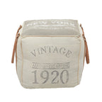Canvas Pouf with Leather Handles - Gray, Brown, White, Cream or Beige