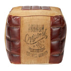 Canvas Pouf with Leather Handles - Gray, Brown, White, Cream or Beige