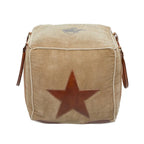 Canvas Pouf with Leather Handles - Gray, Brown, White, Cream or Beige