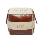 Canvas Pouf with Leather Handles - Gray, Brown, White, Cream or Beige