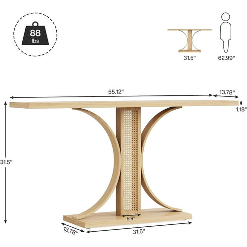 55 Inches Rattan Console Table for Living Room, Hallway, Foyer