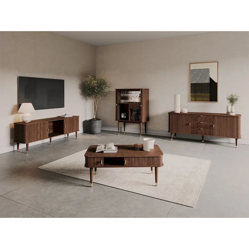 Walnut Wood Sideboard with 3 Drawer Mid Century Modern