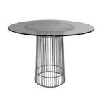 40 Inch Dining Table, Round Tempered Glass Top, Open Padestal Base