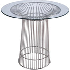 40 Inch Dining Table, Round Tempered Glass Top, Open Padestal Base