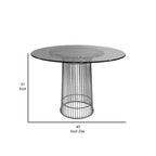 40 Inch Dining Table, Round Tempered Glass Top, Open Padestal Base