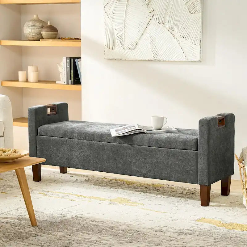 Storage Bench with Solid Wood Legs